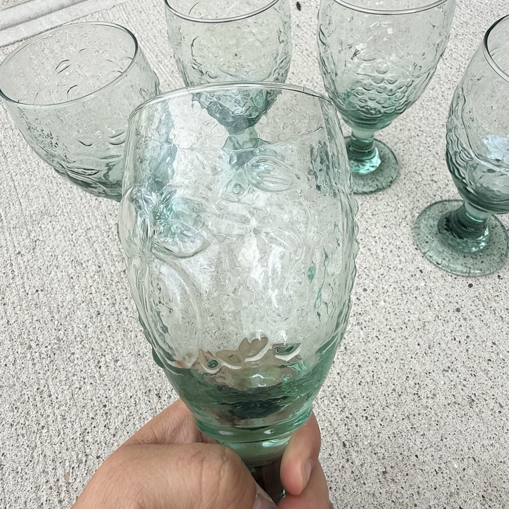 Libbey Orchard Green Goblets Set of 5 Textured Stemmed Wine Water Glasses VTG - Picture 5 of 8